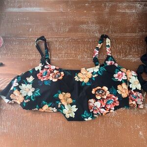 🌺 Floral Bikini Top - Ruffled Edge, Black and Pink Floral Bikini Top - 2x